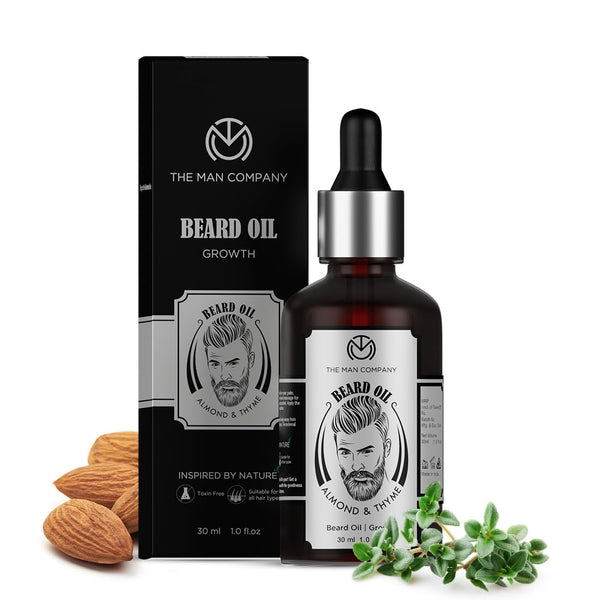The Man Company 100% Natural Beard Oil for Men, Almond Oil, Thyme, Argan, Jojoba Oil for Faster Beard Growth, 1.1 Oz