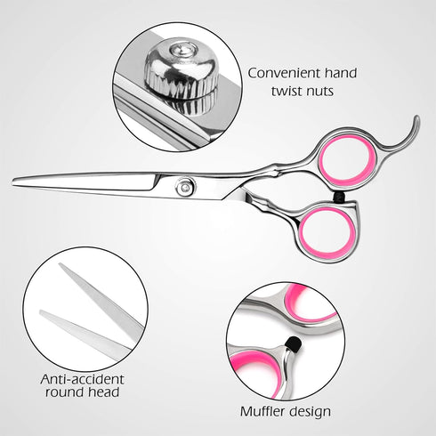 Professional Home Hair Cutting Kit - Quality Home Haircutting Scissors Barber/Salon/Home Thinning Shears Kit with Comb and Case for Men and Women (Pink)