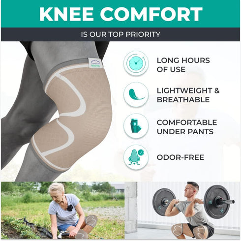 Modvel Compression Knee Brace for Women & Men - 2 Pack Knee Brace for Running Knee Pain, Workout Sports Support