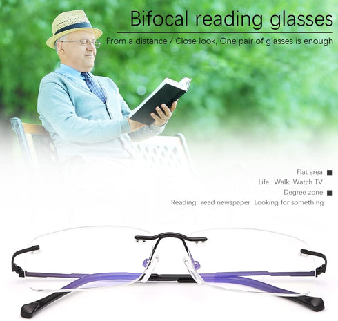 Rimless Clear Bifocal Reading Glasses - Blue Light Blocking Readers for Men and Women, Lightweight Anti Glare Eyewear