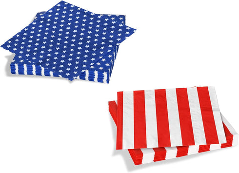 Gatherfun American Flag Patriotic Party Supplies - Disposable Paper Napkins for Veterans Day, 40 Pack of Stars + Stripes