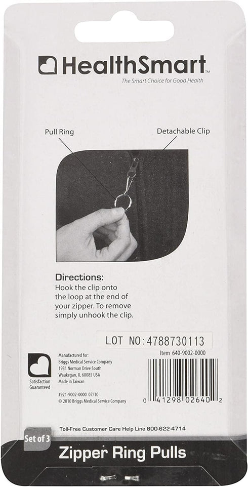HealthSmart Zipper Ring Pulls Zipper Tabs for Clothing, 3 Count, 1 Inch Diameter