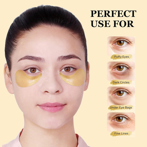LIYALAN 24K Gold Under Eye Patches, Skin Care Products for Dark Circles and Puffiness, 60Pcs Eye Mask for Women