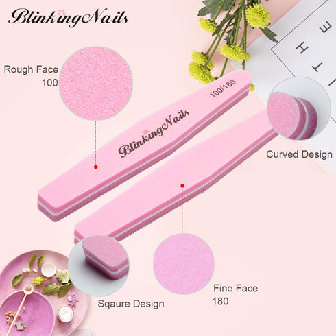 Sponge Nail File and Buffers for Nail Art Care, Double Sides Design 100/180 Grit Nail Buffer Pack of 10
