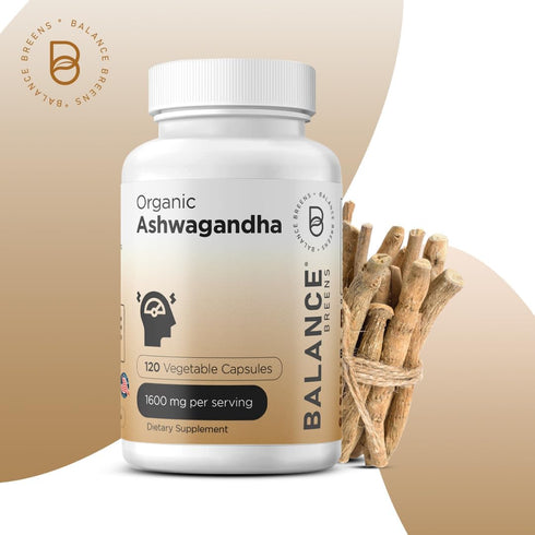 Certified Organic Ashwagandha 1600mg, 120 Veg Capsules, Supports Sleep & Balanced Energy Levels, 120 Count