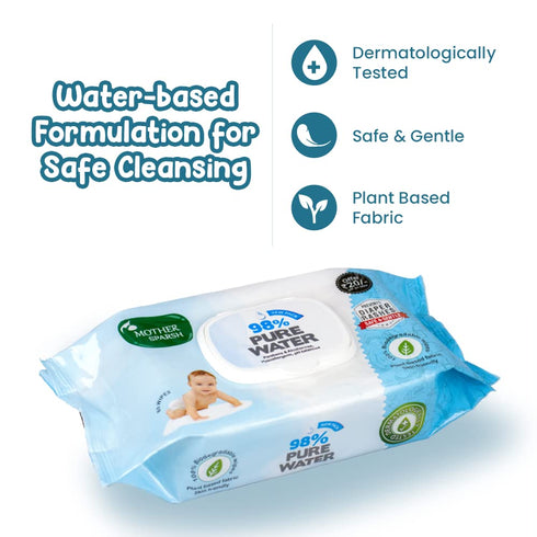 Mother Sparsh 98% (80 Water Based Scented Wipes Scented Baby Wipes) - Plant Based Fabric