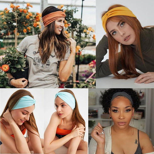 Kachanaa 4 Pack Wide Headbands for Women, Elastic Knotted Yoga Sport Workout Turban Hair Accessories (Stylish)