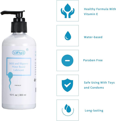 LAFIYA 10 oz Water Based Lubricant, Vitamin E Creamy White Lube for Vaginal and Anal Sex, Long Lasting Non Sticky