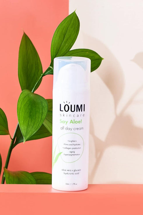 LOUMI Skincare Lightweight Hydrating Aloe Face Cream with Aloe Vera, Algae, and Hyaluronic Acid for Softening and