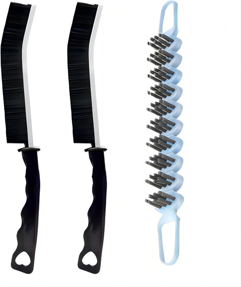 Crevice Cleaning Brush Set, 3 Pcs Hard Bristle Grout and Toilet Brushes for Household Use (Black & Blue)