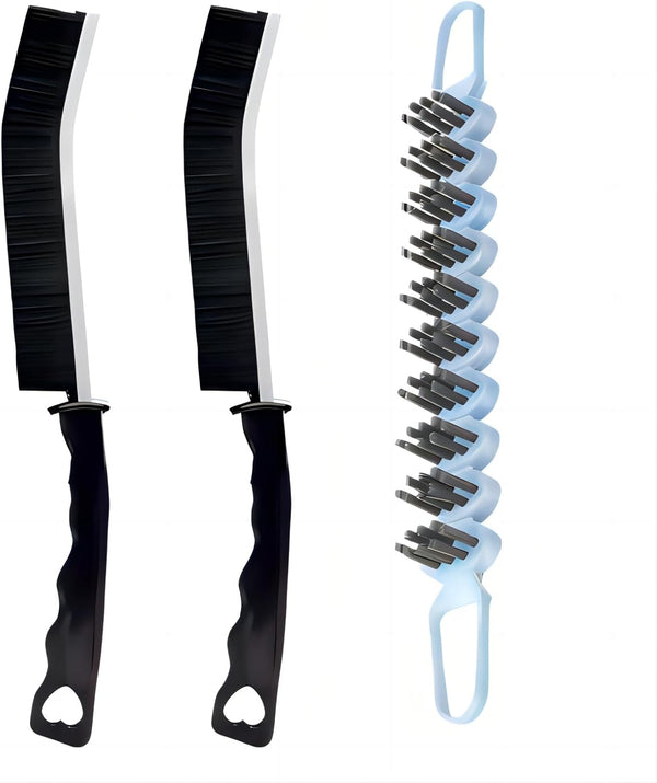 Crevice Cleaning Brush Set, 3 Pcs Hard Bristle Grout and Toilet Brushes for Household Use (Black & Blue)