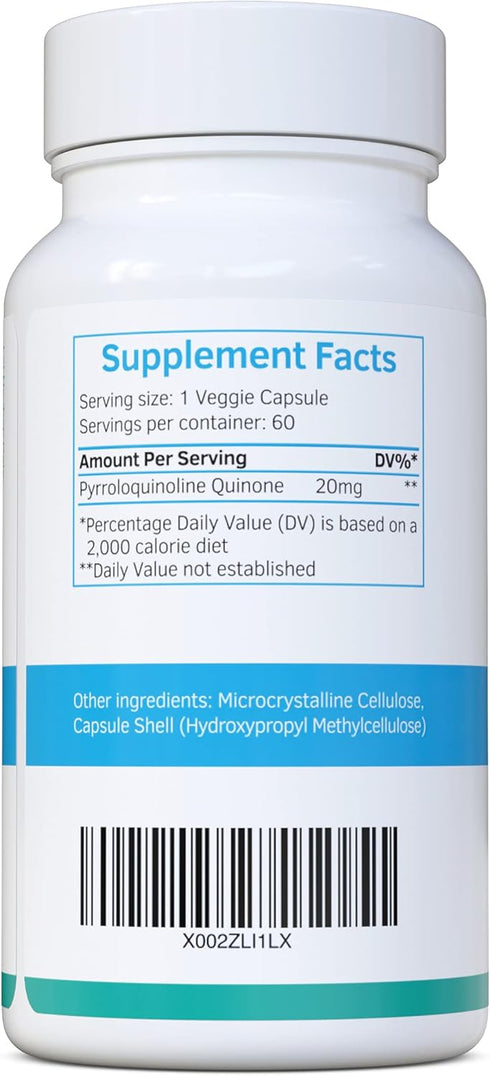 PQQ Max 20mg 60 Capsules - Pyrroloquinoline Quinone Next Generation Cellular rejuvenator and Like Co-Q10 a Powerful antioxidant – Supporting Mitochondrial Health, Memory & The Heart Muscle