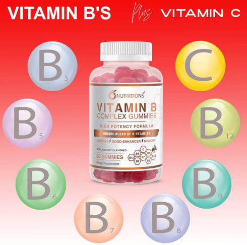 O NUTRITIONS Vitamin B Complex Vegan Gummies - 1 Pack, with B12, B7, B6, B3, B5, B8, B9 for Stress & Energy