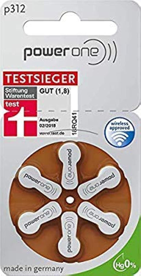 Power One 312 60 Size Hearing Aid Battery No Mercury, Batteries