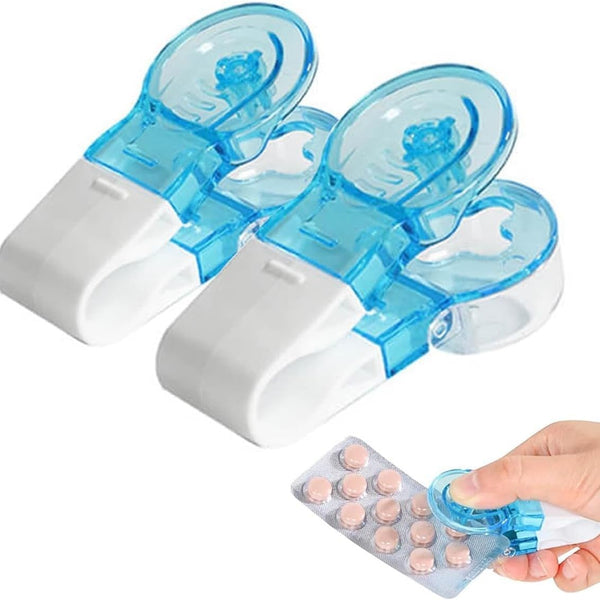 Zhuluck 2Pcs Blue Portable Pill Taker Remover, Pill Remover, Blister Pack Opener Popper