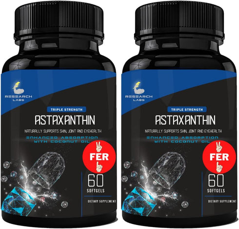 Research Labs Triple Strength Natural Astaxanthin 12mg Softgels with Organic Coconut Oil for Enhanced Absorption