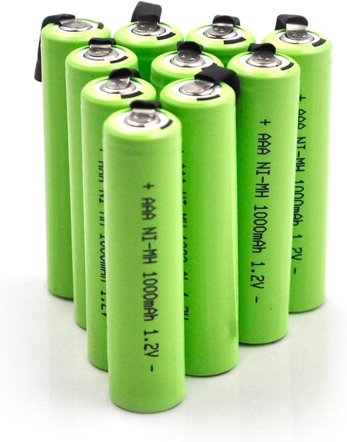 YUTSUJO (10-Pack) 1.2V 1000mAh Ni-MH AAA Rechargeable Battery with Tabs Compatible with Waterpik Toothbrush Electric