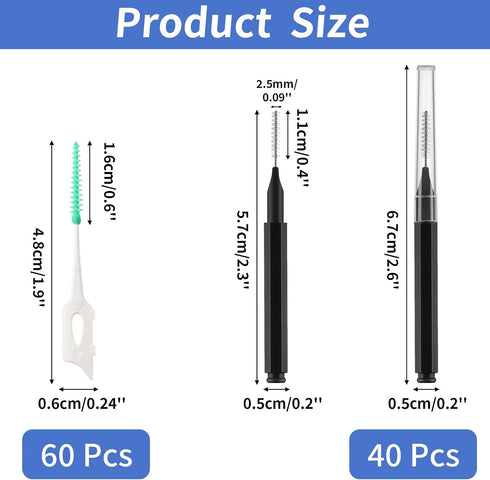 Interdental Brush Set, 100Pcs Soft Braces Brushes, 40Pcs Tooth Flossing Heads, 60pcs Disposable Flossers (Black)