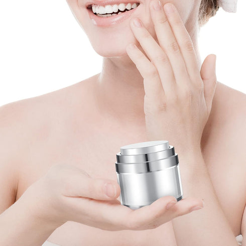 4 Pack Empty Airless Pump Jar, Acrylic Cosmetic Container, Refillable Travel Size Cream Jar with Pump Lid (1.7 oz)