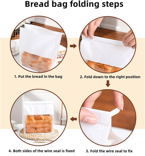 XZJMY 50Pcs Packaging 5.1"x3.9"x11") Bakery Bags,Paper Bread Bags with Clear Front Windo, Tin Tie Tab Lock Kraft Tin