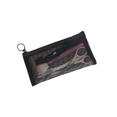 patu Zipper Mesh Bags, Long Case, 5 Pieces, Black Travel Toiletry Kit Set, Beauty Makeup Cosmetic Accessories Organizer