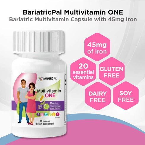 BariatricPal Multivitamin ONE, 1 per Day! Bariatric Capsule with 45mg Iron, 30 Count