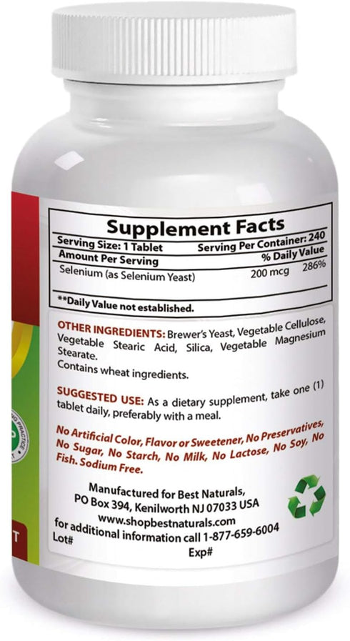 Best Naturals Selenium 200 mcg Supplement, 240 Count