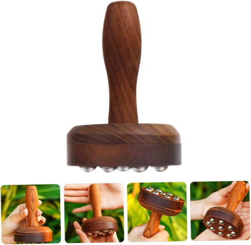 Portable Massager for Deep Tissue Muscle Relief Detachable Wooden Roller with Balls for Neck Back Arm and Thigh