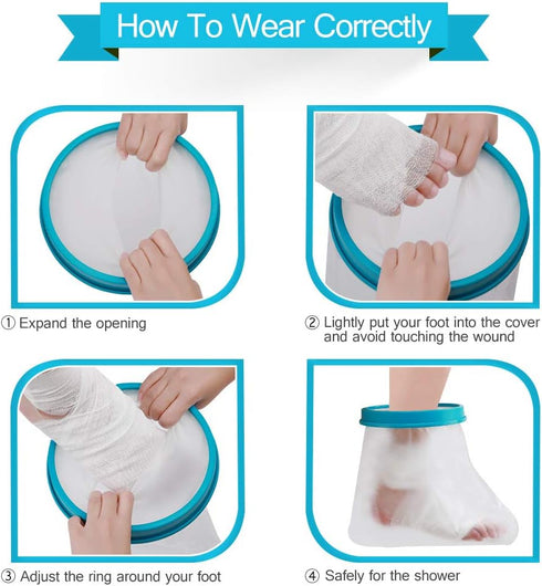 Waterproof Foot Cast Cover for Shower, Adult Reusable Watertight Protector for Foot Surgery, Bandages, Wounds