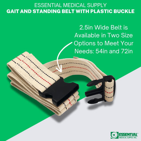 Essential Medical Supply Cotton Blend Walking Gait and Standing Belt, 72 Inch Length, Secure Plastic Buckle