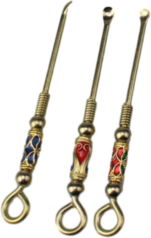 3pcs Tiny Snuff Spoon, Brass Medicine Powder/Earpick Spoon, Retro Necklace Loop Pendant