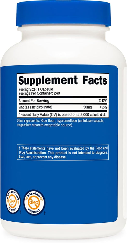 Nutricost Zinc Picolinate 50mg, 240 Vegetarian Capsules, Gluten Free and Non-GMO