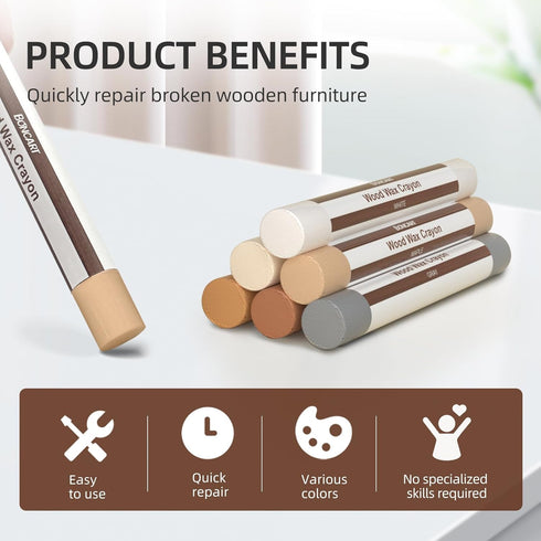 Sticks,6 Boncart Wood Filler Colors Wood Wax Crayons,Easy Repair Scratches, Scuffs, Cracks and Nail Holes on Wood