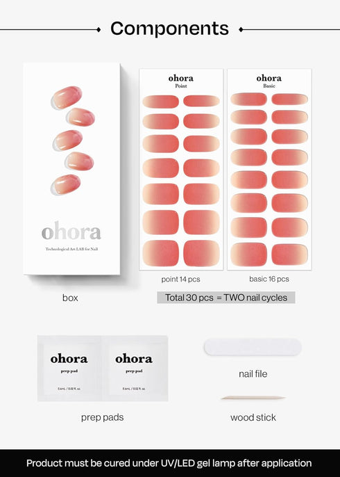 ohora Semi Cured Gel Nail Strips (N Basic Nails no.1) - Red Ombre, Works with Any UV/LED Lamps, Salon-Quality