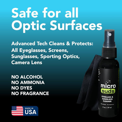 Microsuds (2x) 2oz (2x) 4oz (3x) (7 set) Advanced Eye glass Cleaner Kit | Glass Cleaner Sprays & Refills + Glasses