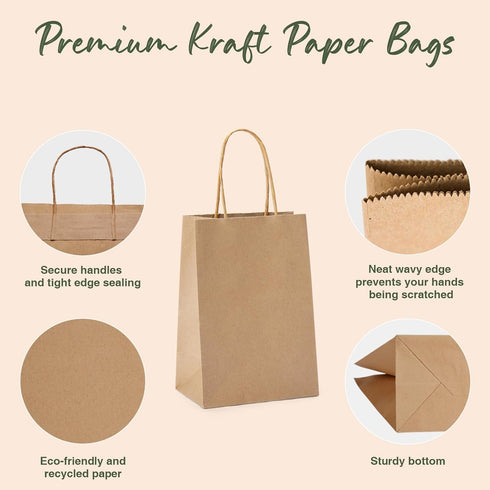 GSSUSA Brown Paper Bags, 5.25x3.75x8, 20 Pcs, Small Gift Bags with Handles, Sturdy Kraft Paper for Party Favor