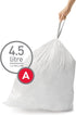Packs, 30 Count, 4.5 1.2 simplehuman Code A Custom Fit Drawstring Trash Bags in Dispenser Liter / Gallon, White