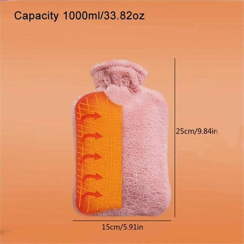 GUOSPIUS 2PCS Bag(2pcs 2000ml) Hot BottleHot Water Bottle with Cover Winter Plush Hot Water Bag PVC Hand Warm Waist Bag