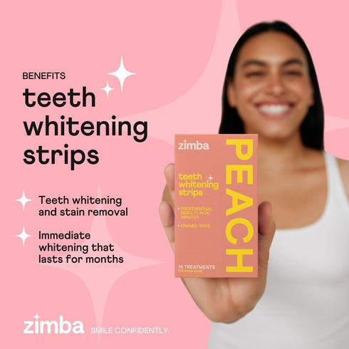 Zimba Vegan Teeth Whitening Strips, Enamel Safe Hydrogen Peroxide Teeth Whitener for Coffee and Wine Stains