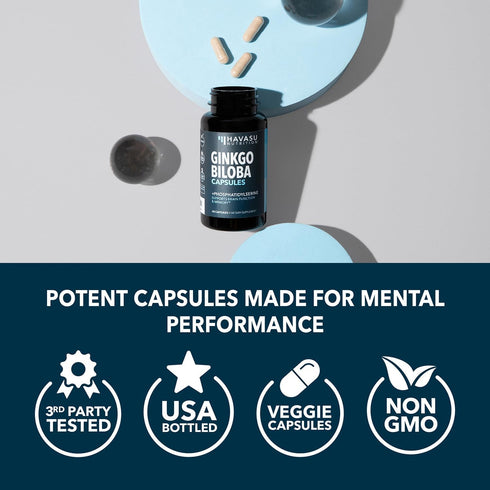 Ginkgo Biloba 120mg Nootropic Supplement, Supports Brain Health, Memory & Focus, 60 Non-GMO Capsules