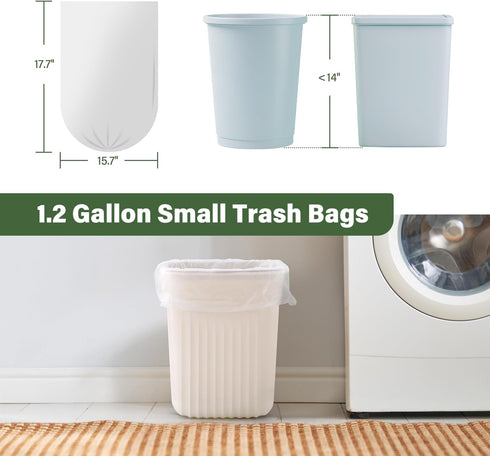 Jaoul 1.2 Gallon Unscented Trash Bags, 100 Count, Strong Small Garbage Bags for Bathroom Can, White Liners