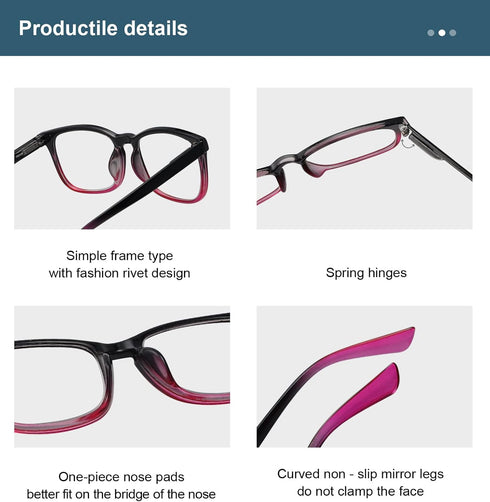 BLUELESS Women’s Reading Glasses - Fashion Ladies Readers (Black/Purple, 0.00)