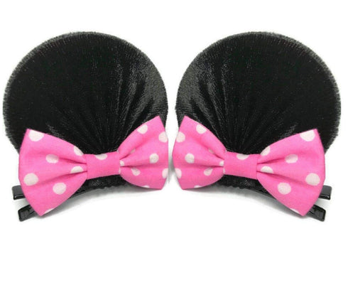 Pink Polka Dot Bows Mice Mouse Hair Clips Ears Elastic Bands Costume Accessories: M12 (Minnie clip 6 cm)