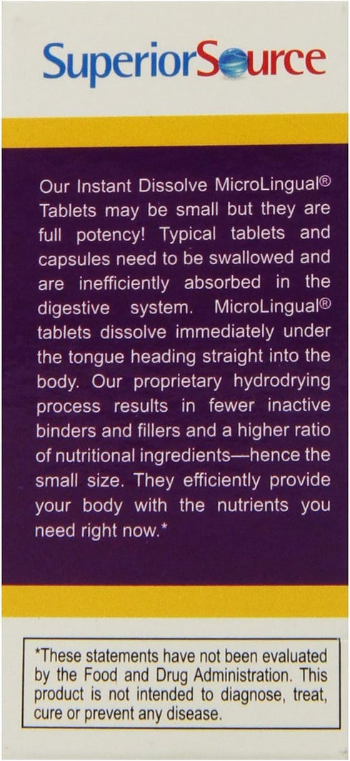 Superior Source No Shot Vitamin B12 Cyanocobalamin (1000 mcg), Folic Acid (400 mcg), 100 Ct Quick Dissolve MicroLingual