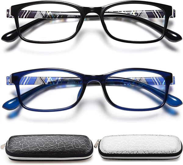 EYEURL 2 Pack Reading Glasses for Men Women - Blue Light Blocking Computer Reader 1.50 Lightweight TR90 Flexible