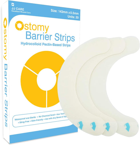 JJ CARE Ostomy Barrier Strips Pack of 20-5.62” Elastic Barrier Strips for Colostomy Bags, Waterproof & Moldable