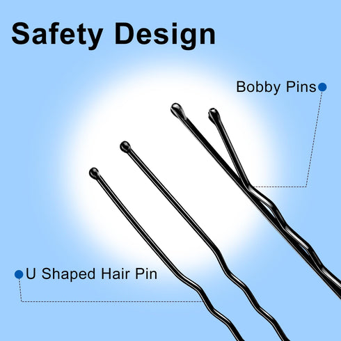 TsMADDTs Bobby Pins Kit, 200PCS Black and U Hair Pins for Women, 2.4 Inch and 2 Inch with Box