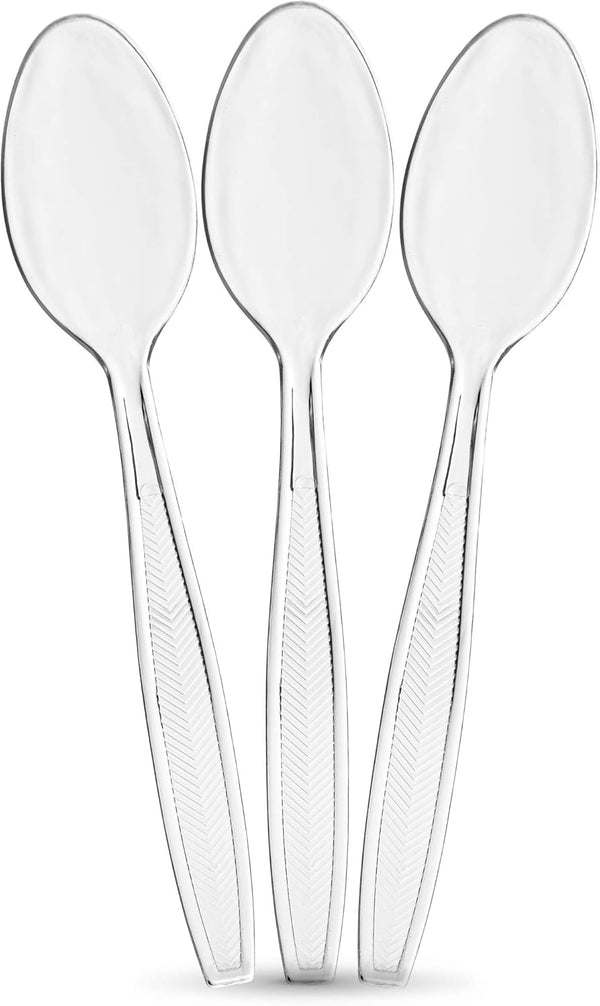 PLASTICPRO Clear Plastic Tea Spoons, Disposable Cutlery, Medium Weight Utensils, 200 Count