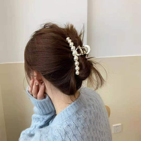 Metal Rhinestone Hair Claw Clips, Imitation Pearl Hair Jaw Clips, Non Slip Barrettes Hair Clasps Accessories for Women