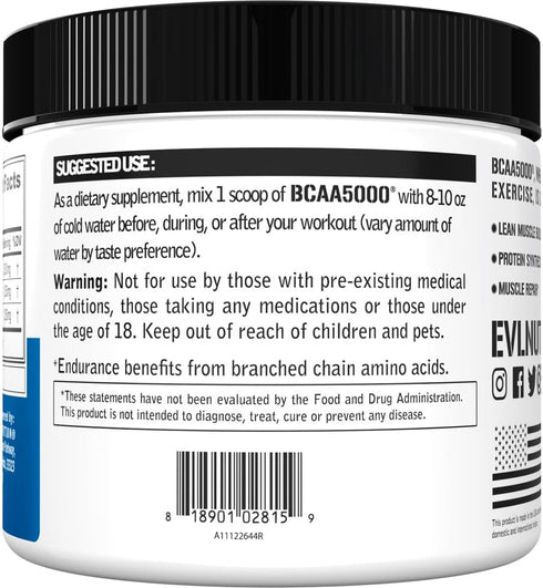 Evlution EVL BCAAs Amino Acids Powder - Unflavored Powder for Post Workout Recovery and Stim Free Pre Workout